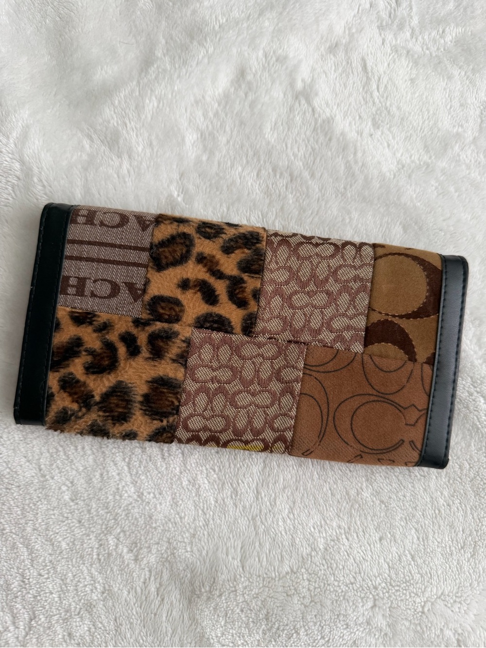 Coach Patchwork Leopard Print Continental Wallet - Brown & Black